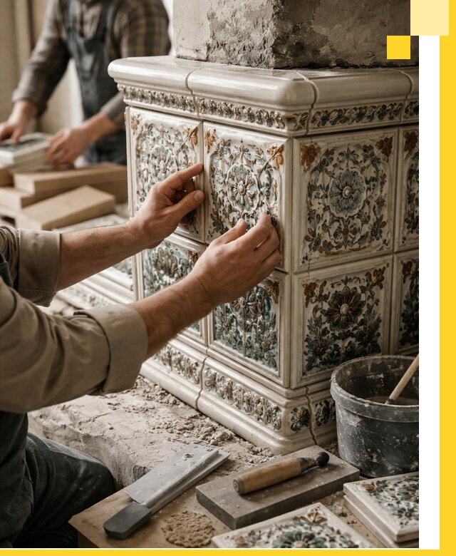 Изразцовые камины под ключ в Красноуфимске: проект и монтаж