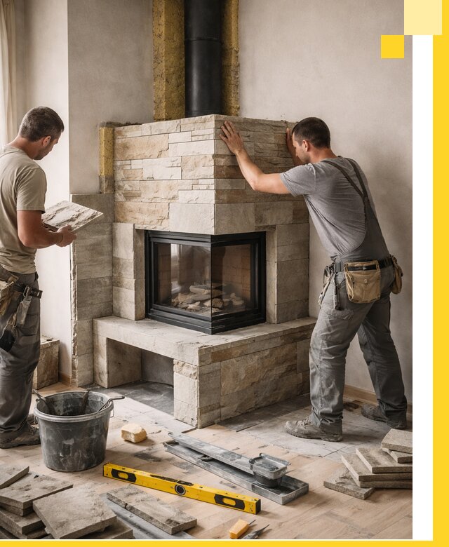 Угловые камины под ключ проект, монтаж и отделка в Красноуфимске