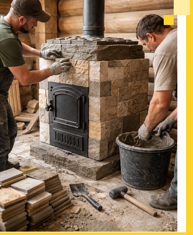 Облицовка банной печи под ключ в Красноуфимске: камень и плитка