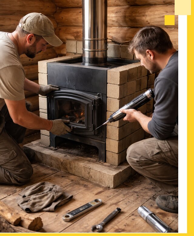 Монтаж и установка печи в бане под ключ с гарантией в Красноуфимске